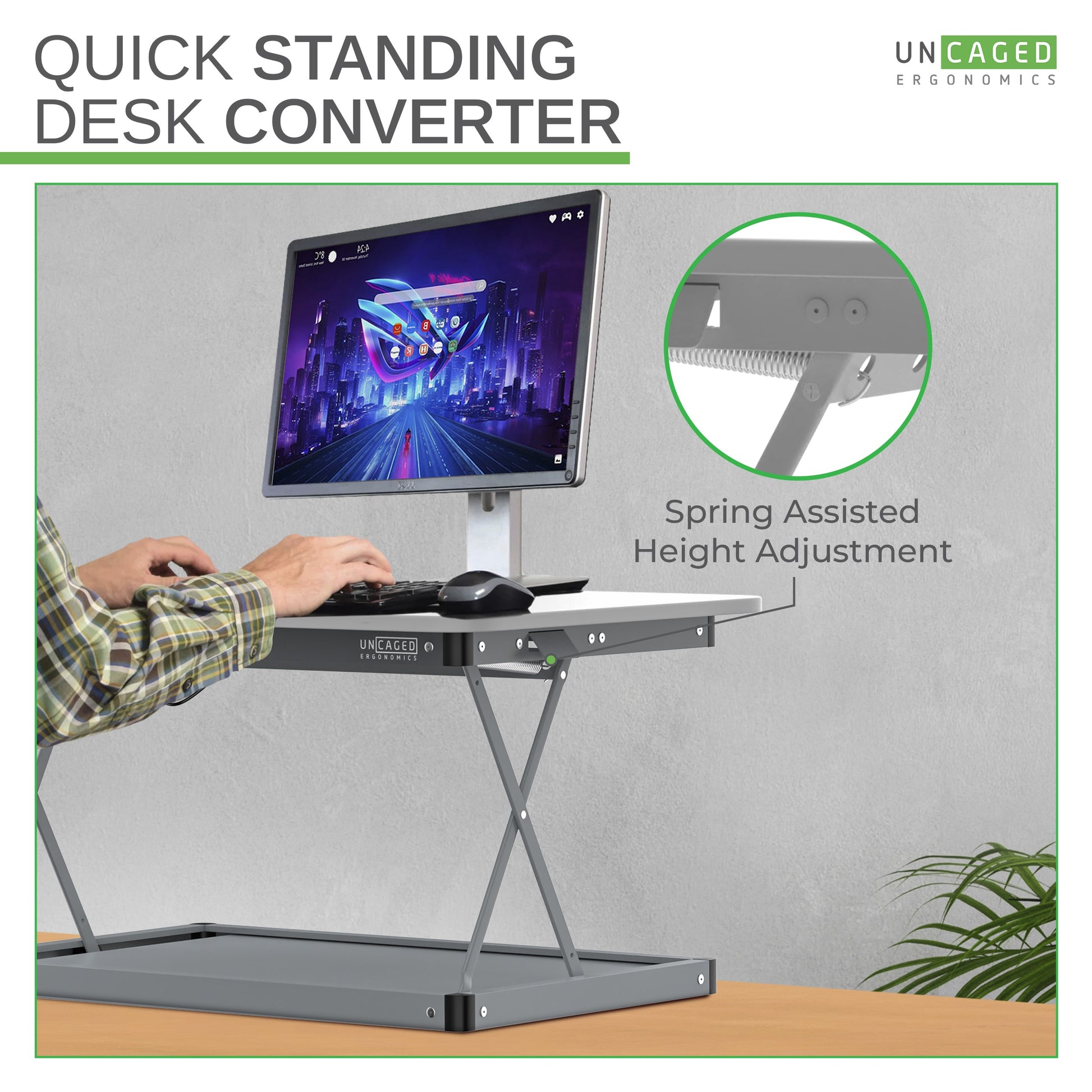 Height adjustment made easy with spring assist.