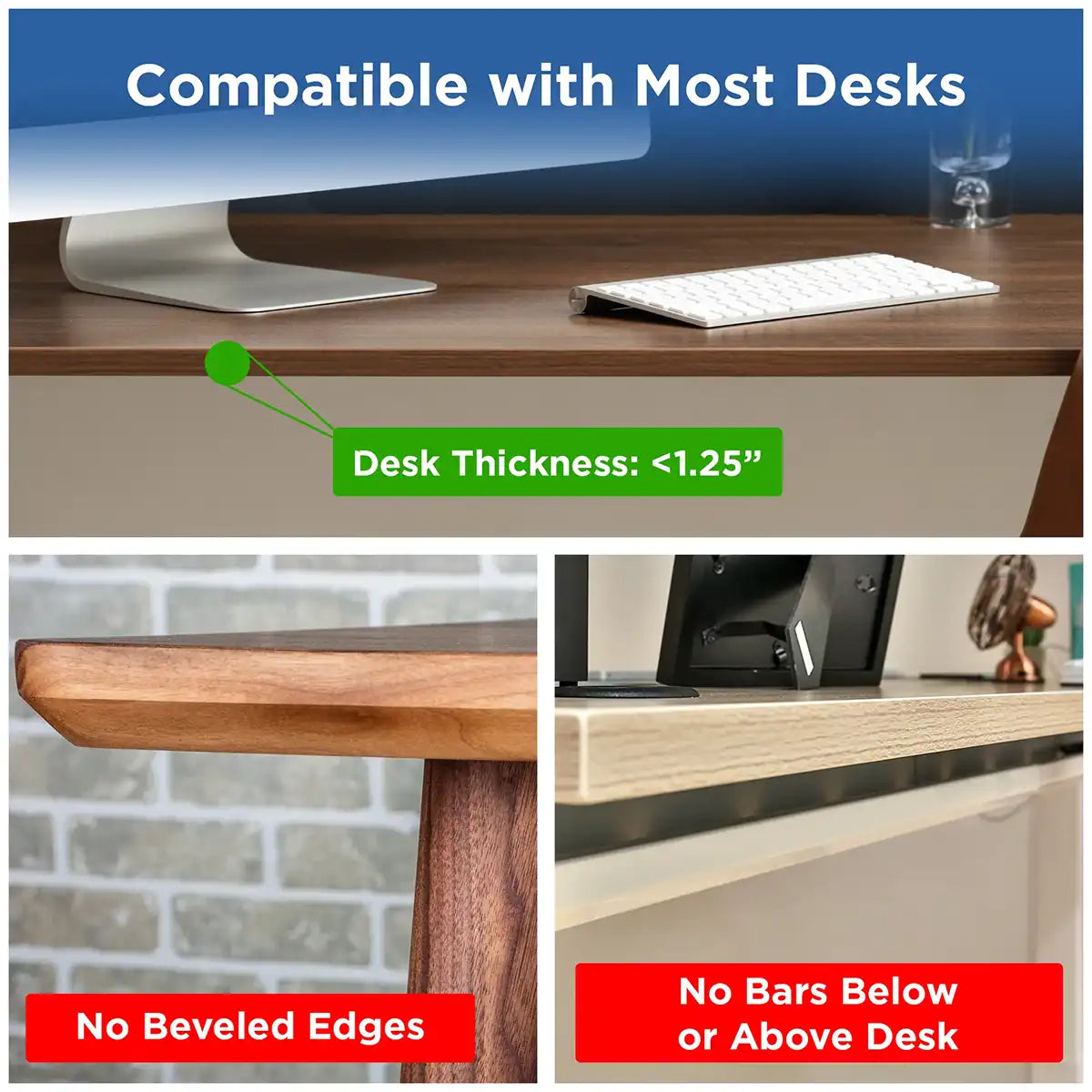 Fits Most Desks – Clamp-on design for universal compatibility.