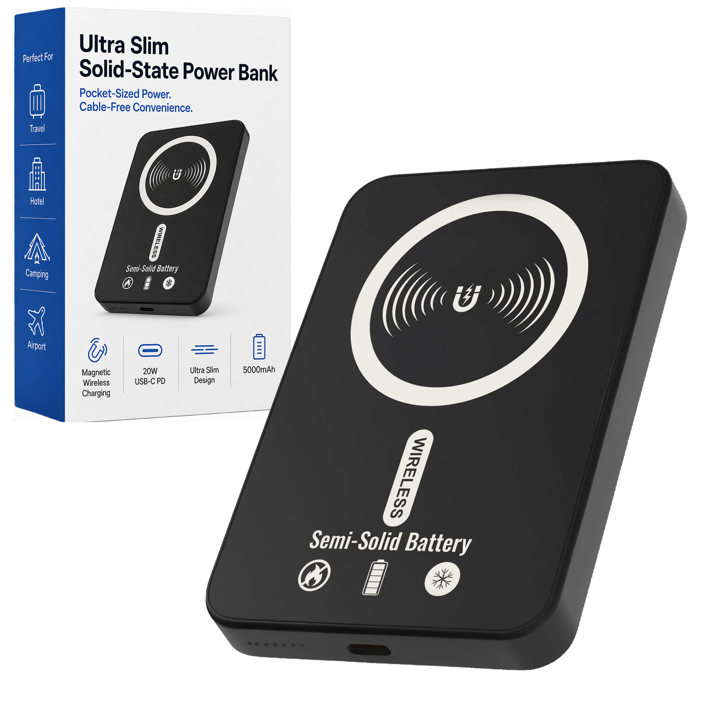 Ultra Slim 5000mAh Solid-State Magnetic Wireless Power Bank