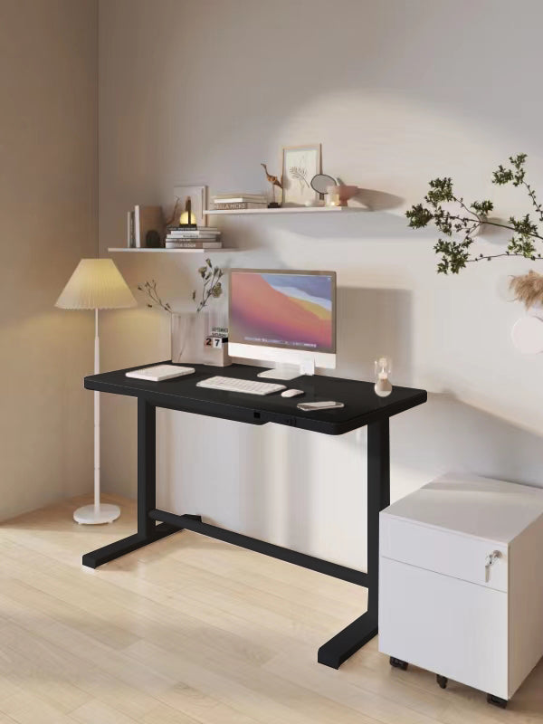 Elevate your workspace with a modern glass-top standing desk designed for productivity.