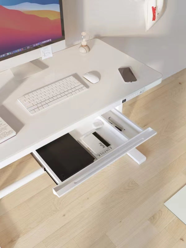 Declutter in style—sleek, spacious, and smart storage built right into your desk.