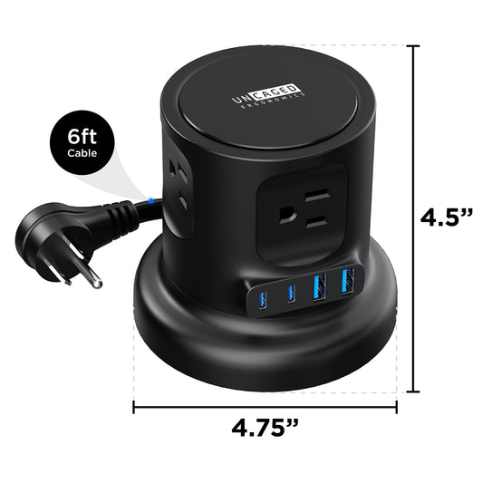 Retractable Power Strip | Clutter-Free Power Strip with USB-C Fast Charging