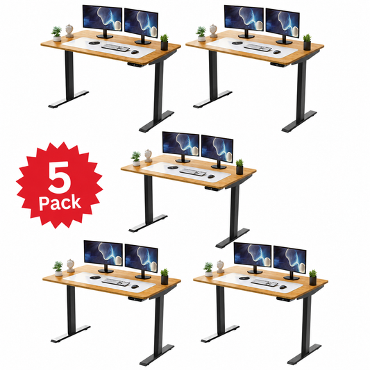 5-Pack Rise Up 60x30 Bamboo Electric Standing Desks - Scratch & Dent