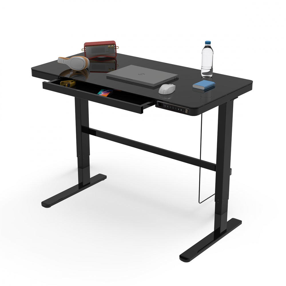 A crystal-clear workspace—sleek glass top with ample space for your ideas to flow.