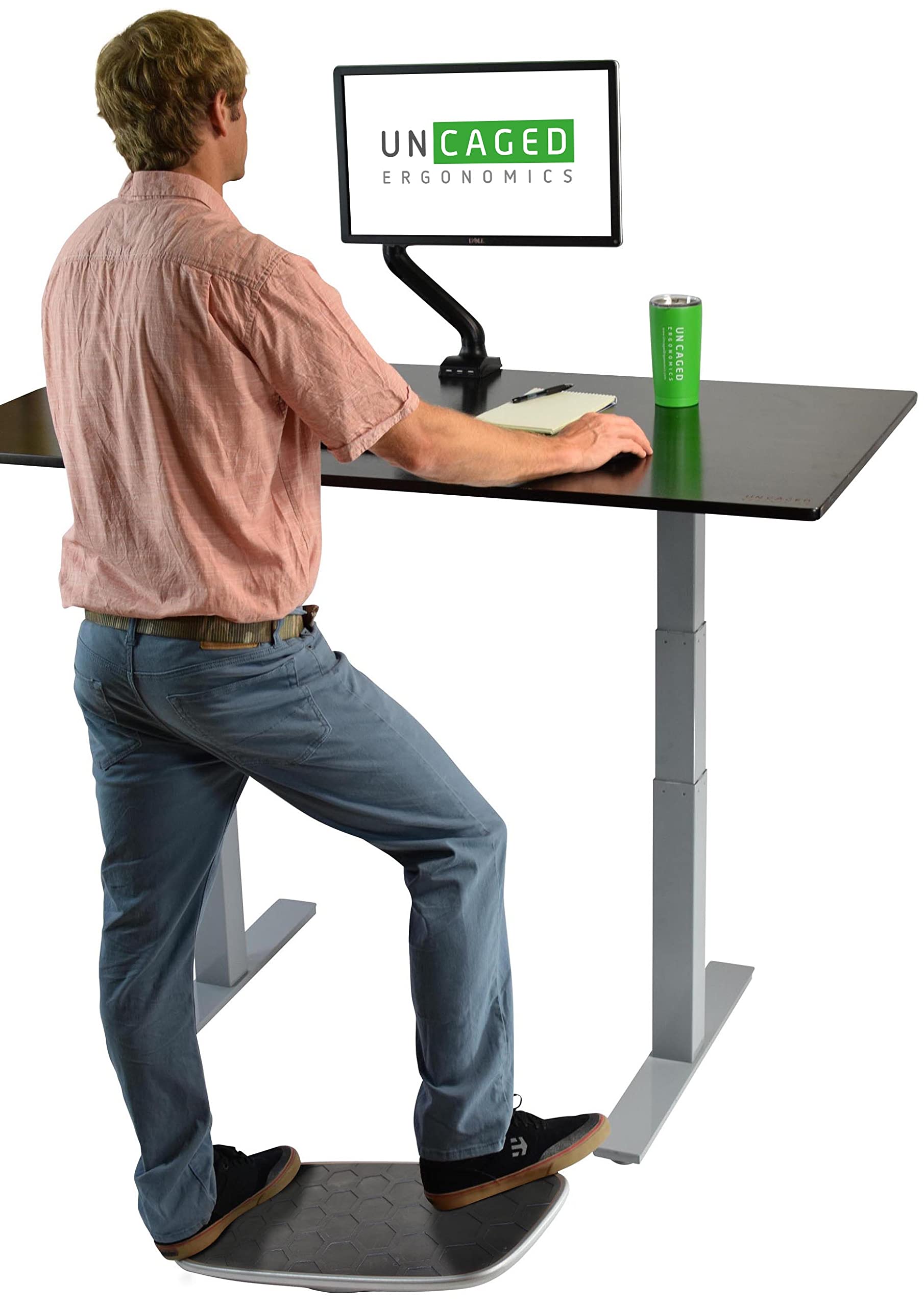 Standing Desk Mat with Bar, Wooden Wobble Balance Board with