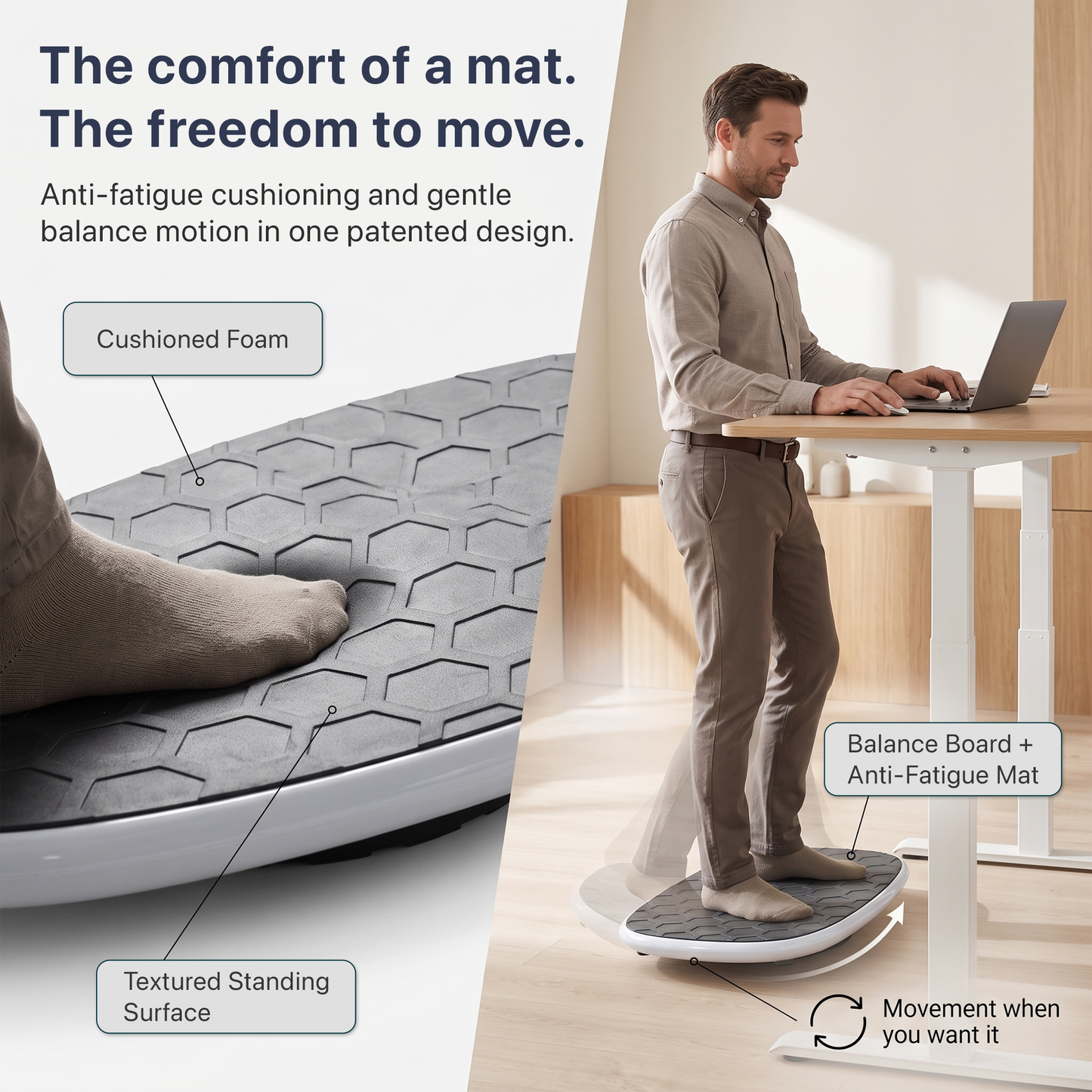BASE Standing Desk Balance Board with Anti-Fatigue Mat