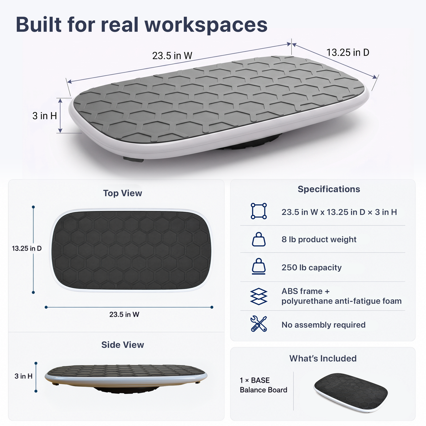 BASE Standing Desk Balance Board with Anti-Fatigue Mat