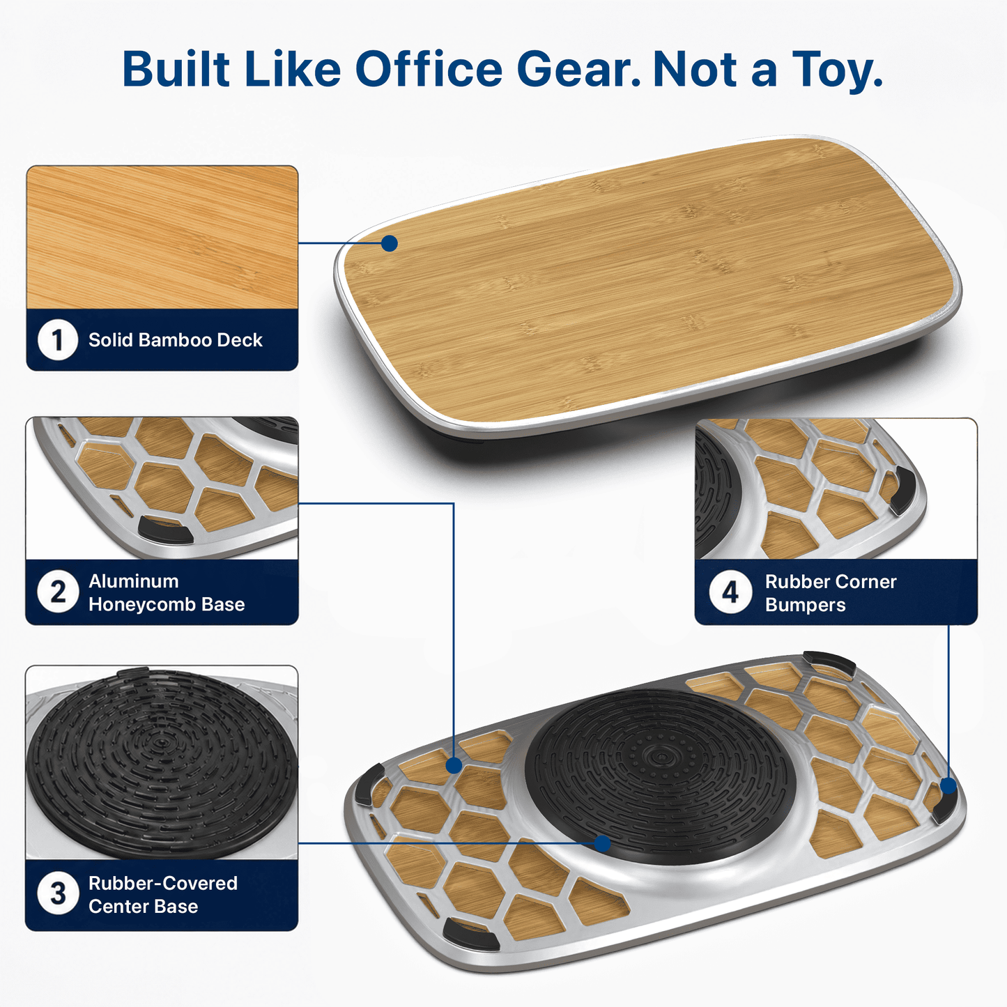 BASE+ Standing Desk Balance Board with Bamboo Deck