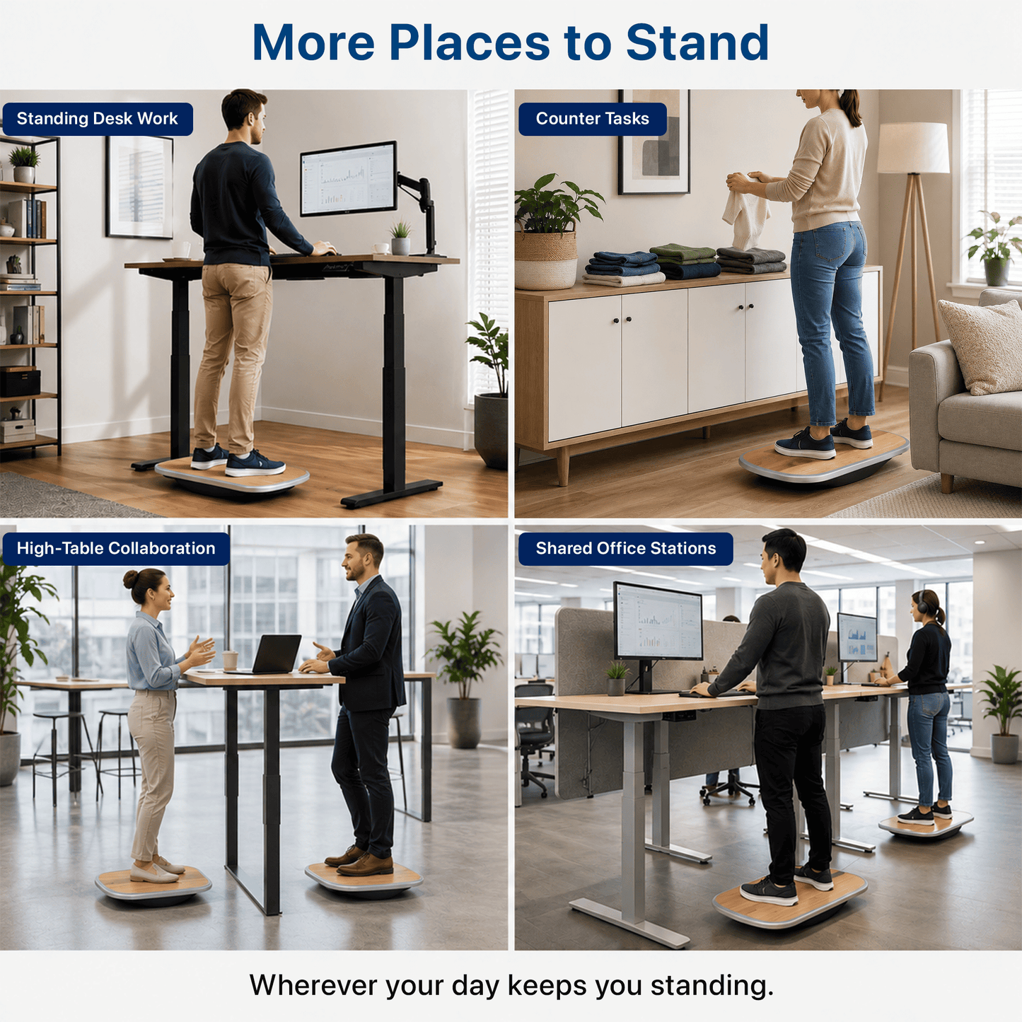 BASE+ Standing Desk Balance Board with Bamboo Deck
