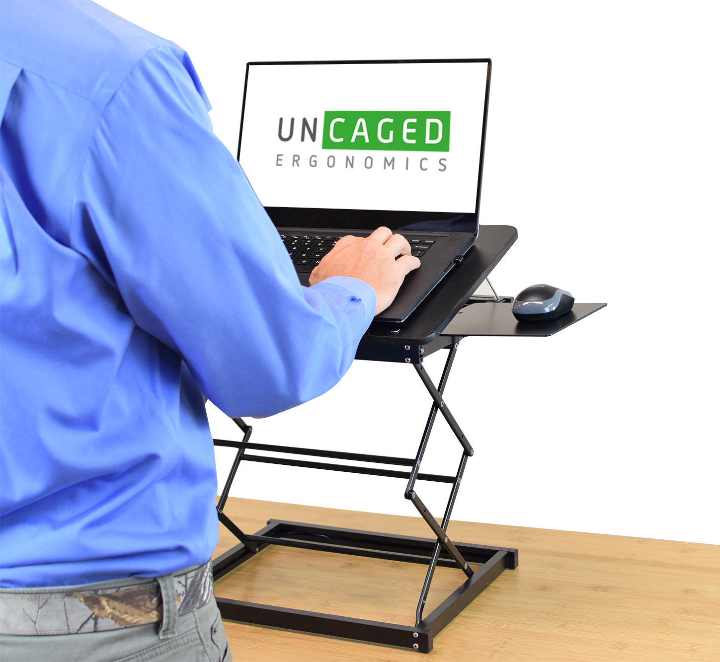 Small Standing Desk Converter for Laptops Single Monitors sit stand riser –  UncagedErgonomics