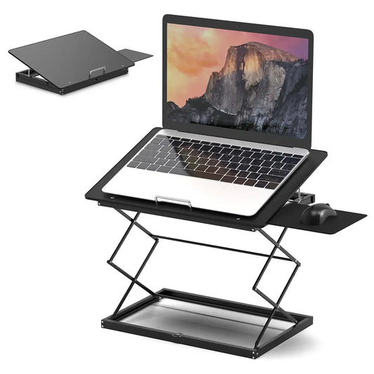 Height-adjustable laptop stand for comfort and convenience.