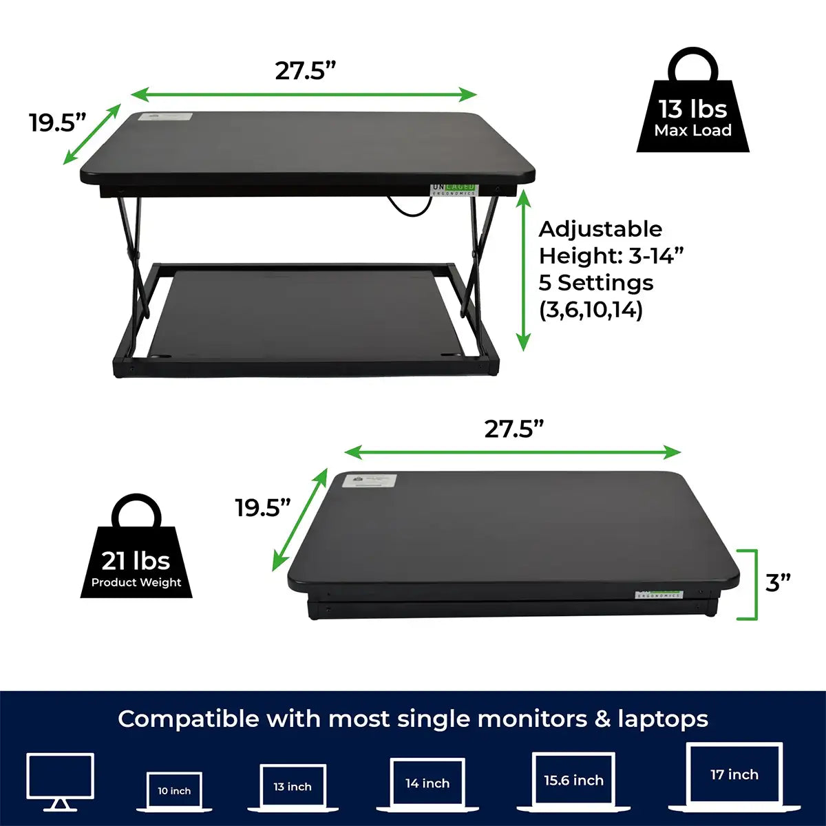 21 lbs lightweight design, holds up to 13 lbs.