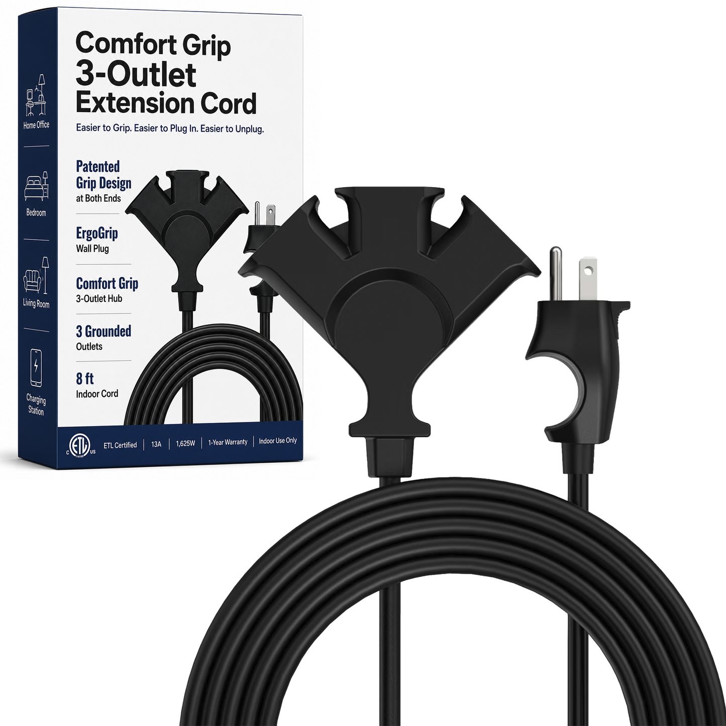 Comfort Grip 3-Outlet Extension Cord