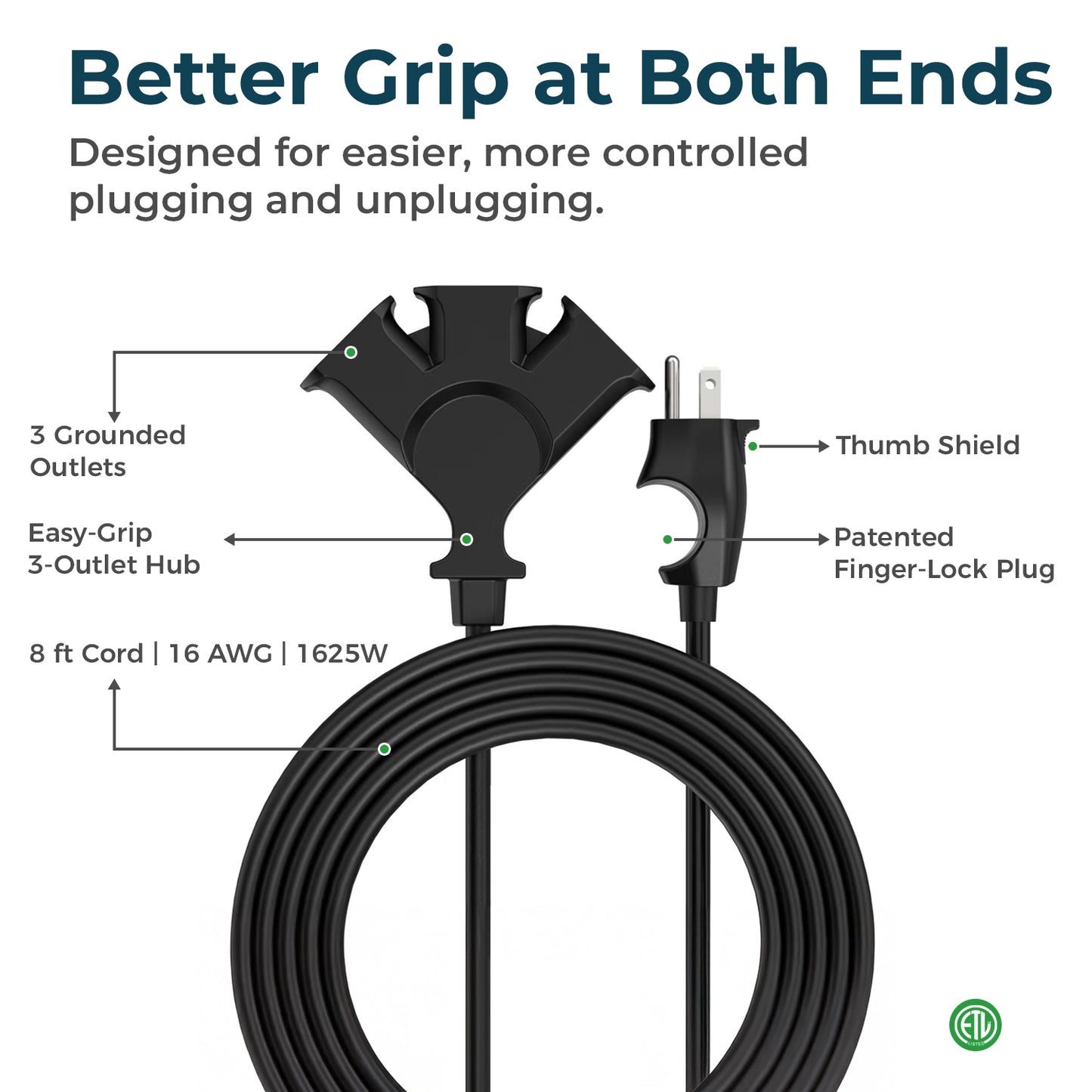 Comfort Grip 3-Outlet Extension Cord