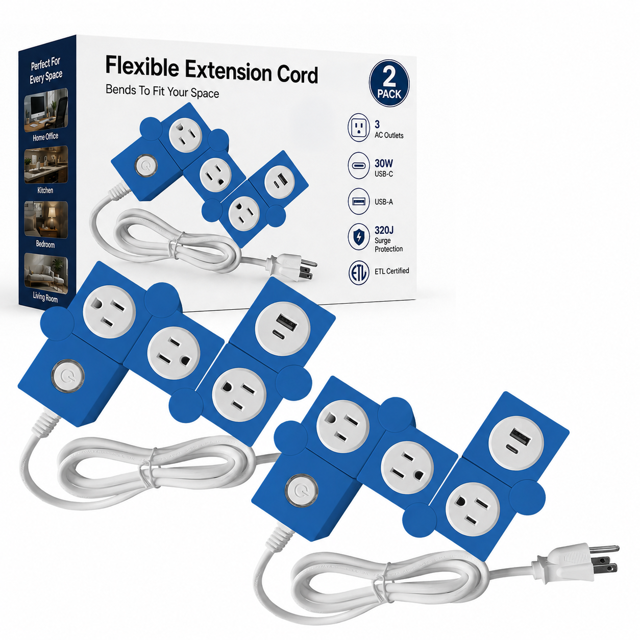 Flexible Extension Cord 2 Pack
