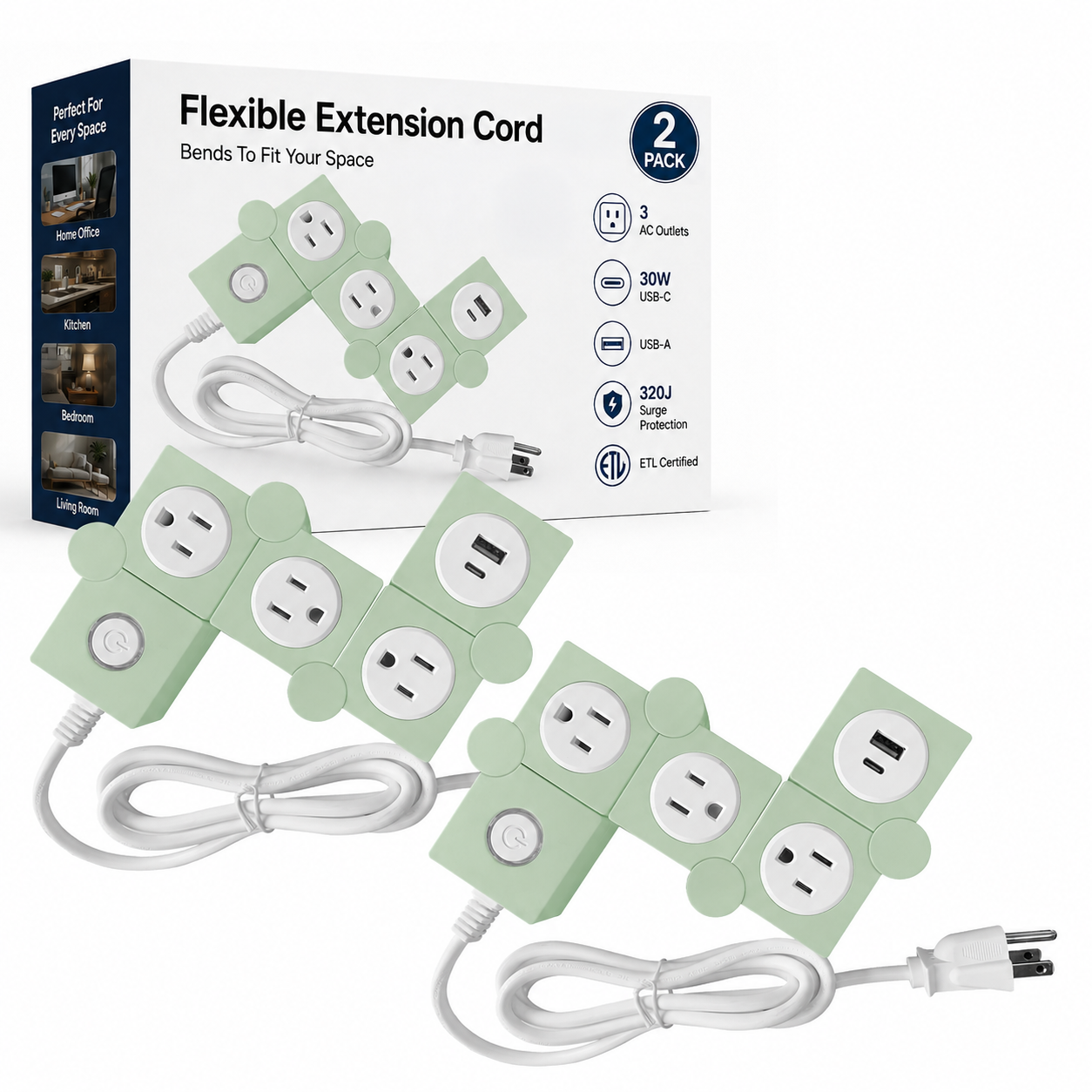 Flexible Extension Cord 2 Pack