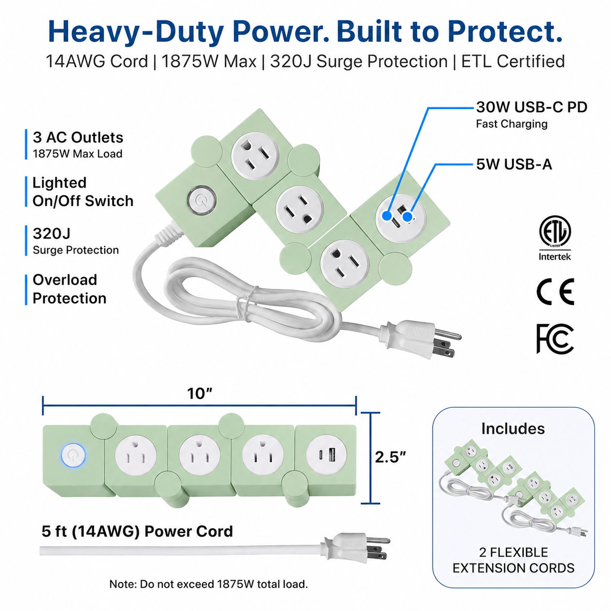 Flexible Extension Cord 2 Pack