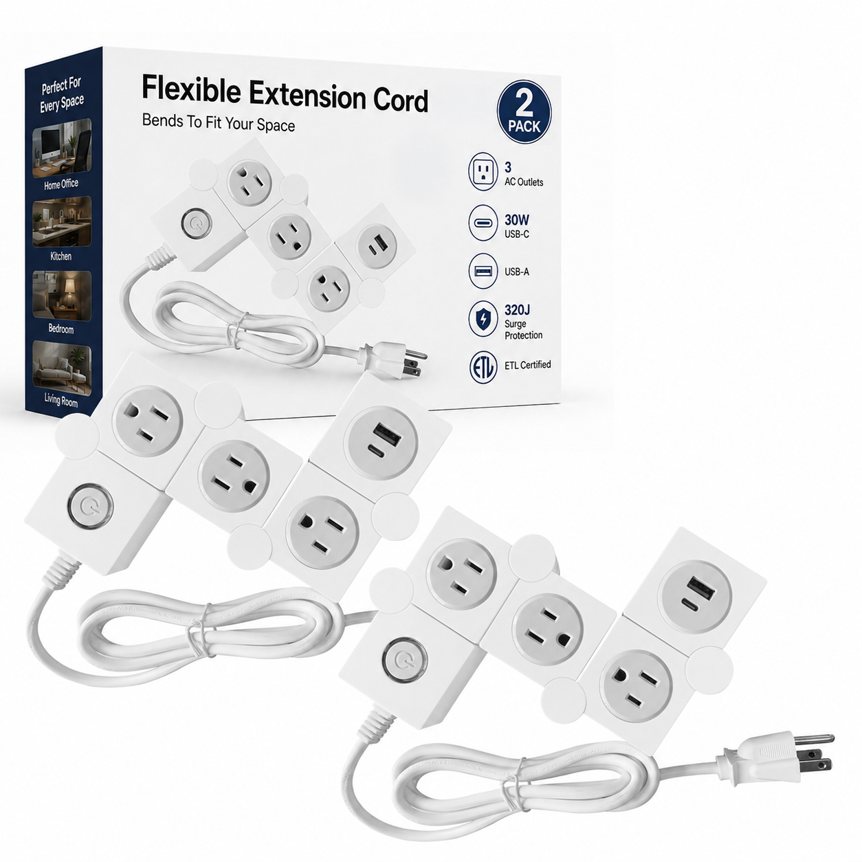 Flexible Extension Cord 2 Pack