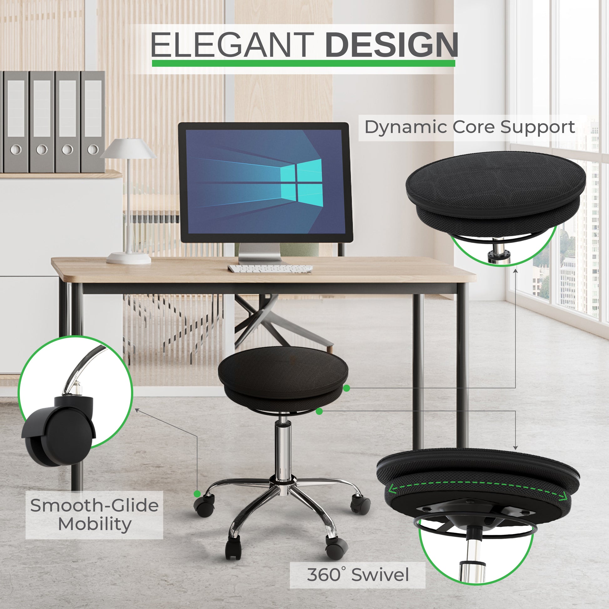 Uncaged Ergonomics Wobble Stool Air: Rolling Balance Ball Office Chair for Active Sitting