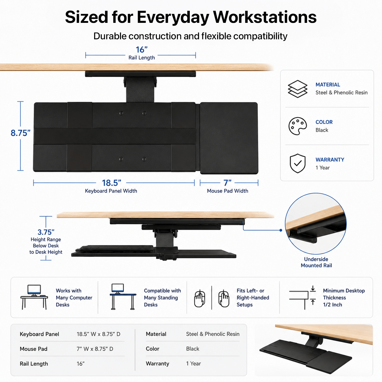 KT1 - Adjustable Ergonomic Keyboard Tray