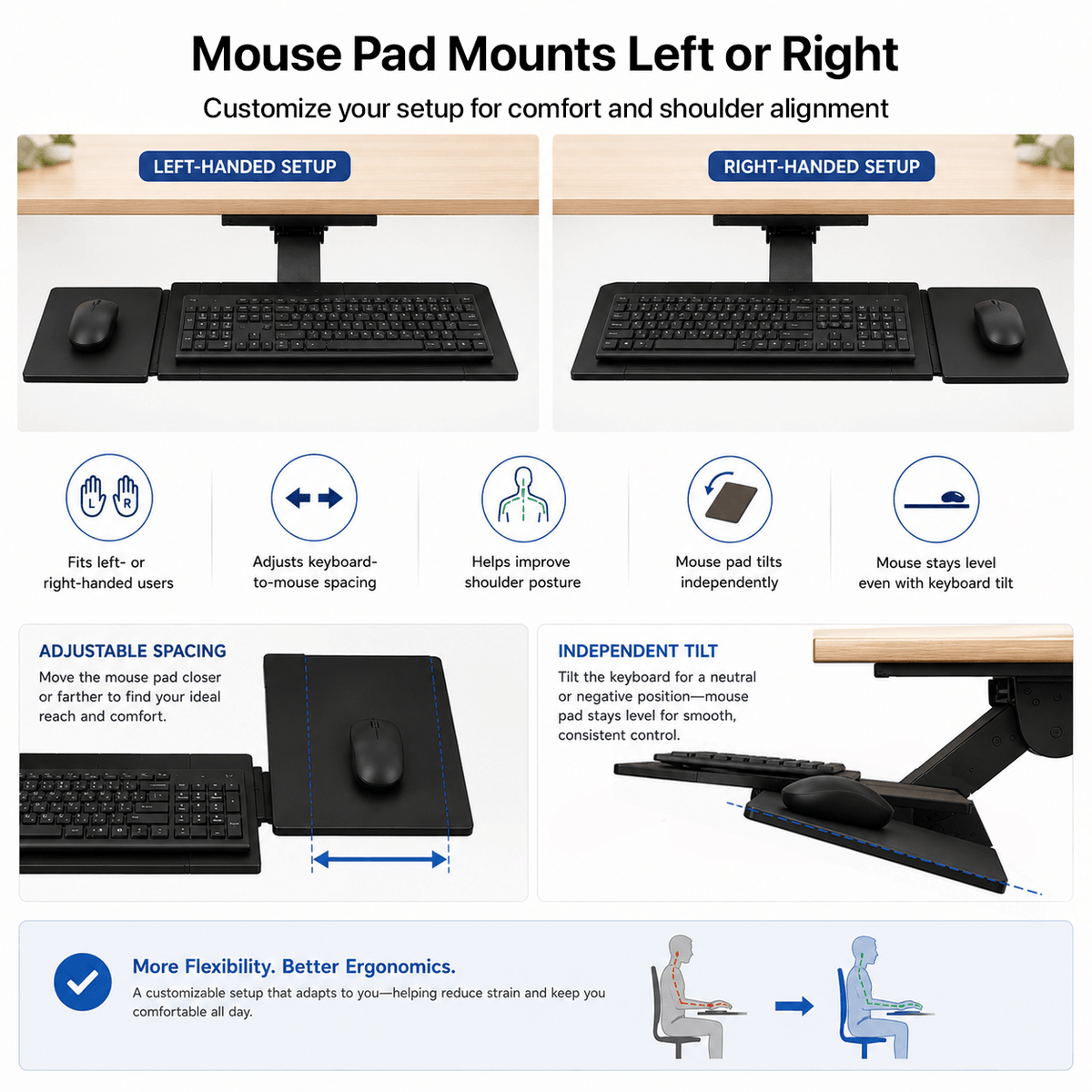 KT1 Ergonomic Under Desk Keyboard Tray