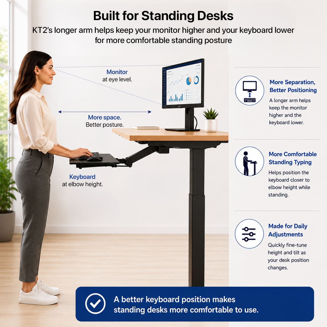 KT2 - Adjustable Standing Desk Keyboard Tray