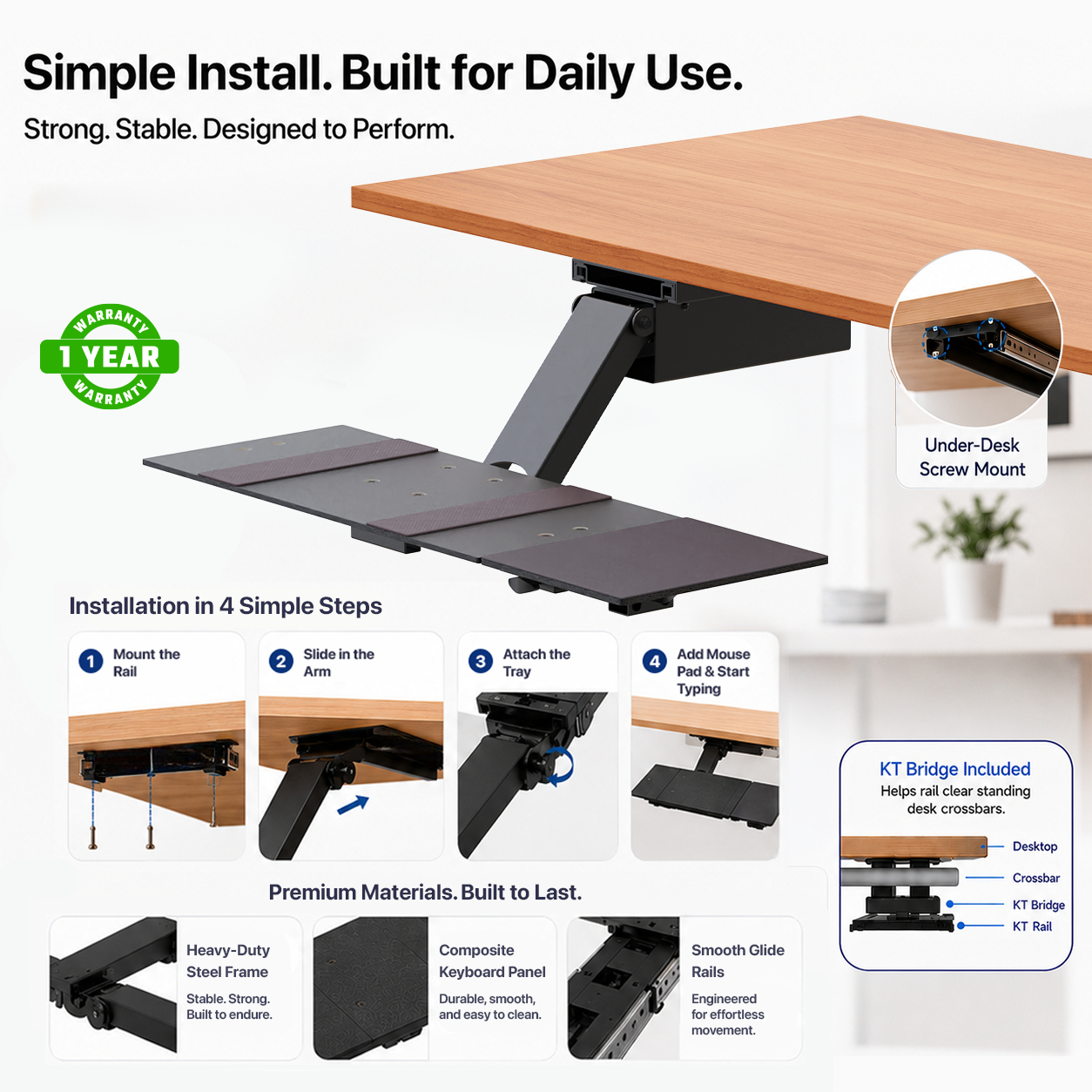 KT2 - Adjustable Standing Desk Keyboard Tray