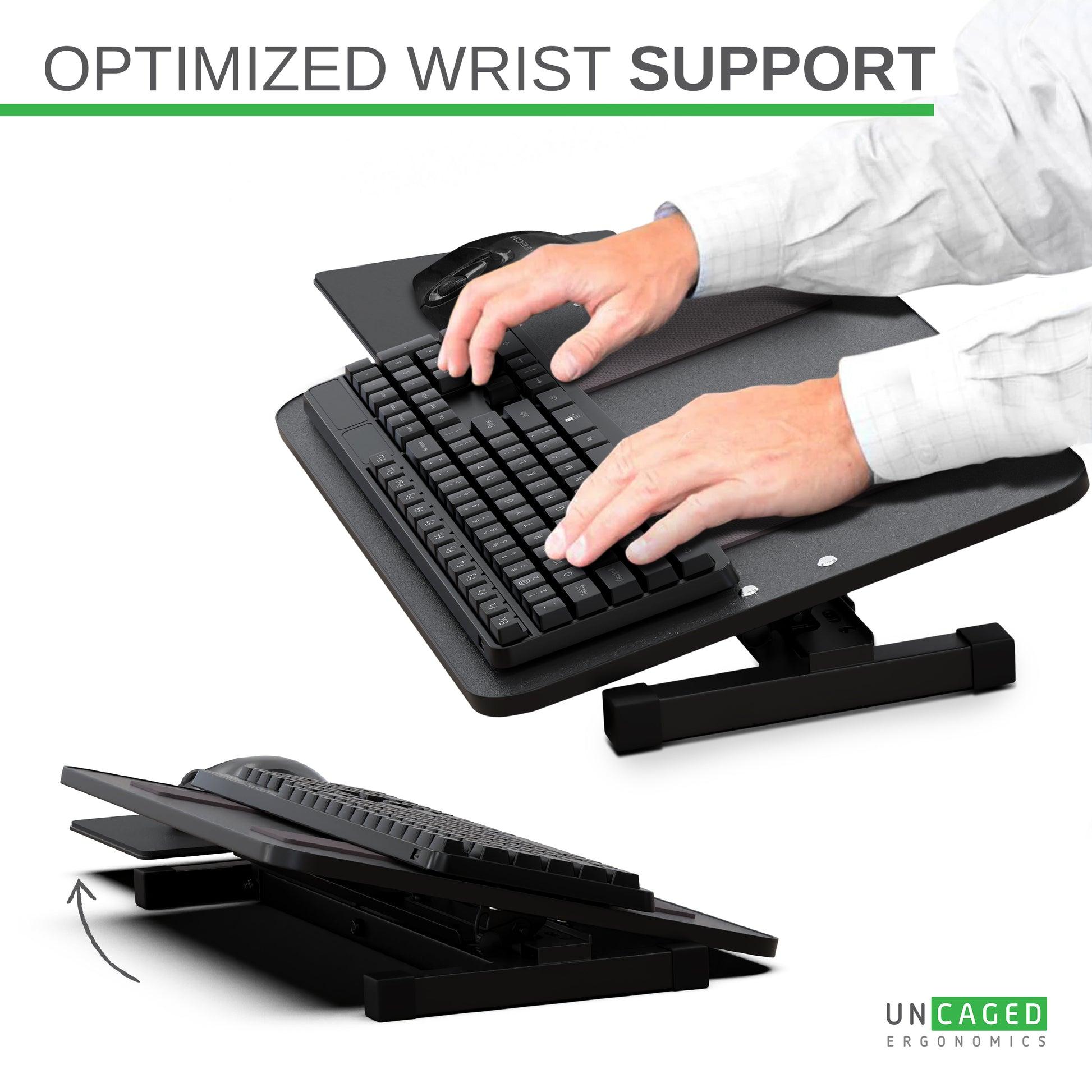 Uncaged Ergonomics KT2 Ergonomic Keyboard Tray - Raise Keyboards Above Desk  Height - Standing Desk Keyboard Tray - Negative Tilt - Black in the Office  Accessories department at