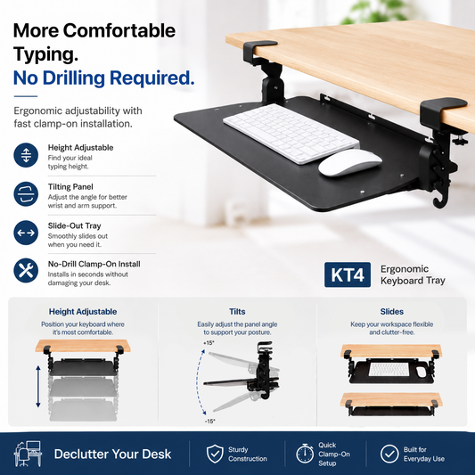 KT4 Clamp On Keyboard Tray Under Desk