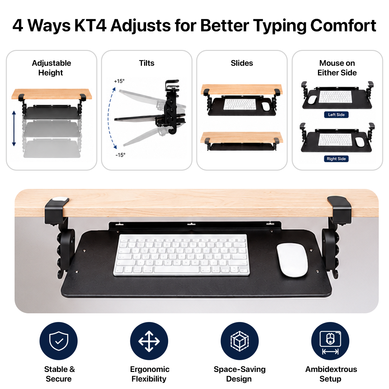 KT4 Clamp On Keyboard Tray Under Desk