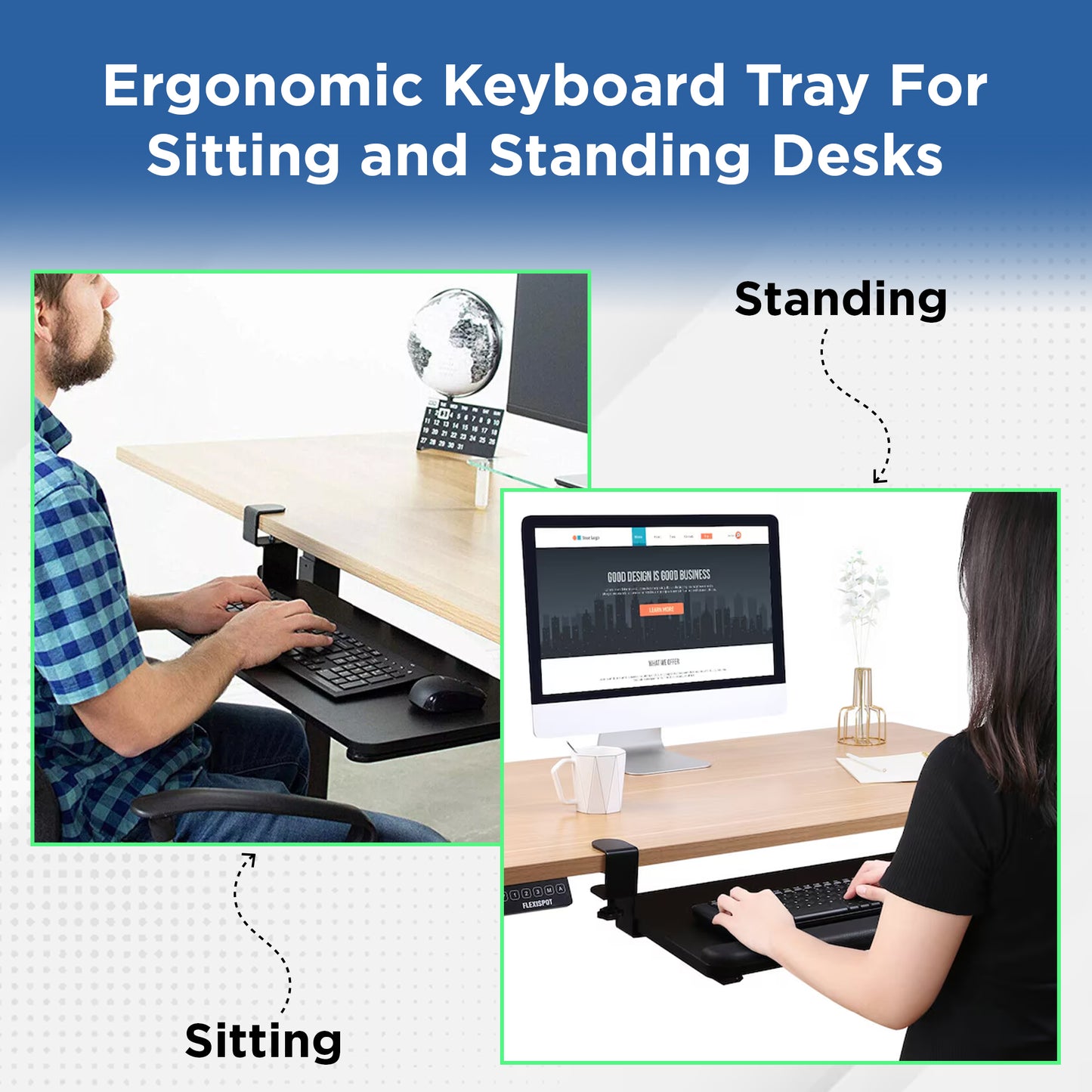 KT4 Clamp On Keyboard Tray Under Desk