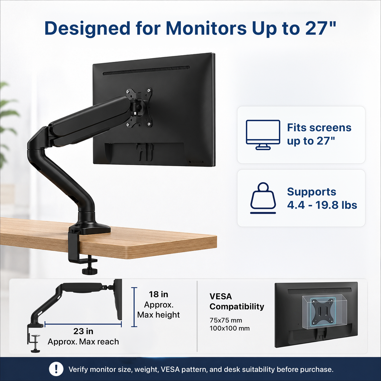 Single Monitor Arm with 2 USB Ports