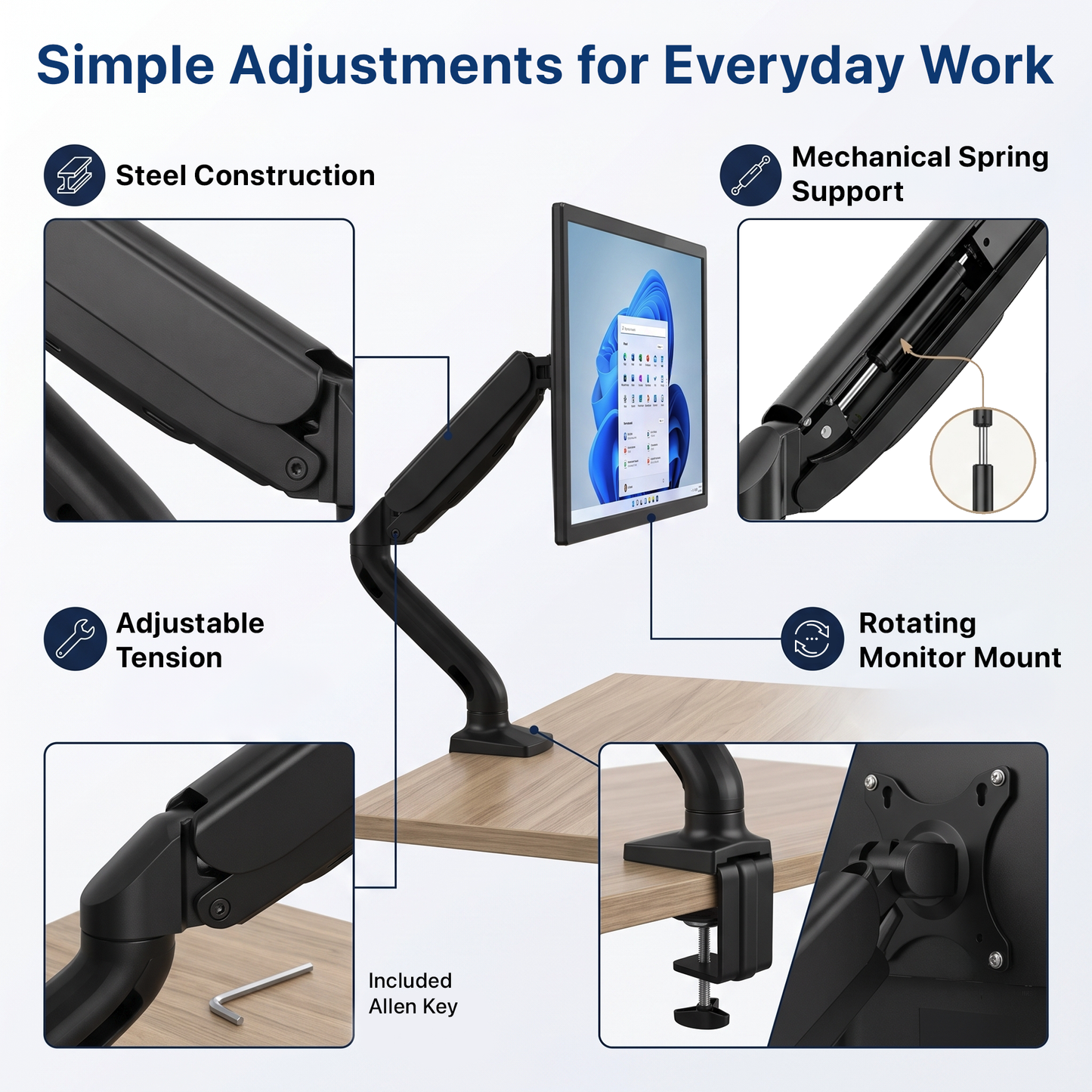 Single Monitor Arm with 2 USB Ports