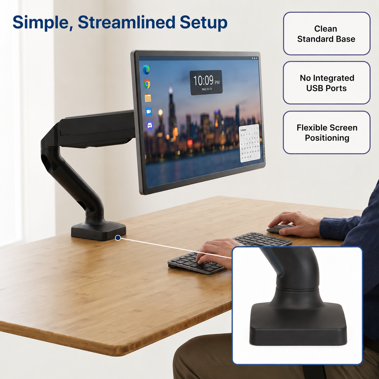 Single Monitor Arm - No USB Ports