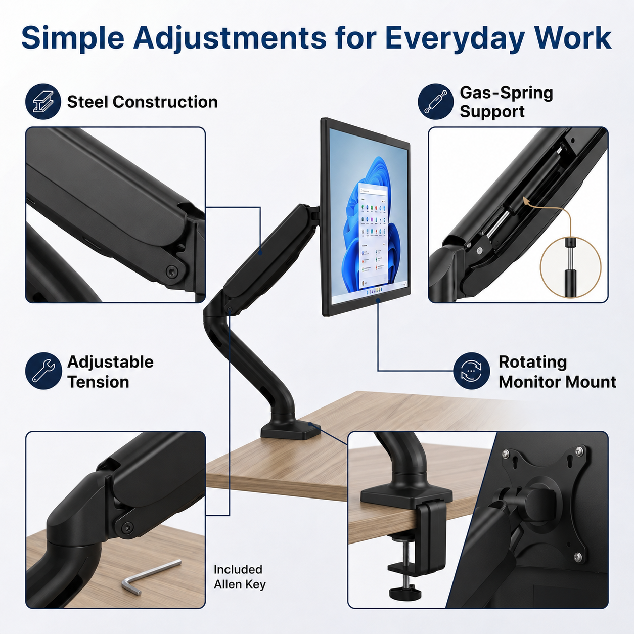 Single Monitor Arm - No USB Ports