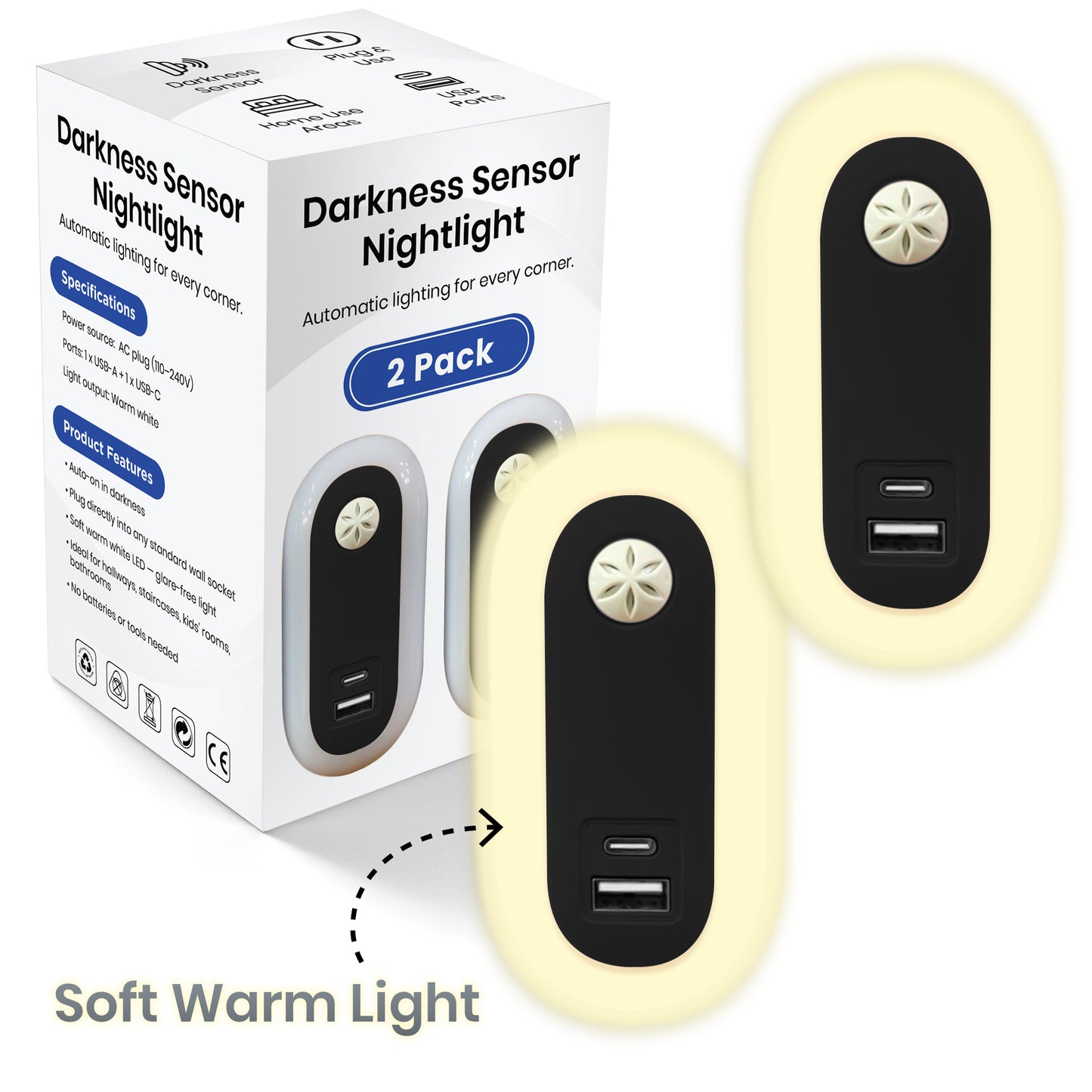 Darkness Sensor Night Light – 2 Pack