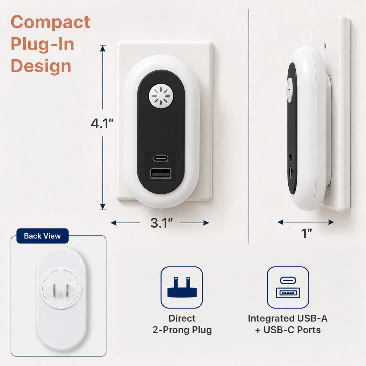 Automatic Dusk-to-Dawn Night Light with USB-A + USB-C - 2-Pack