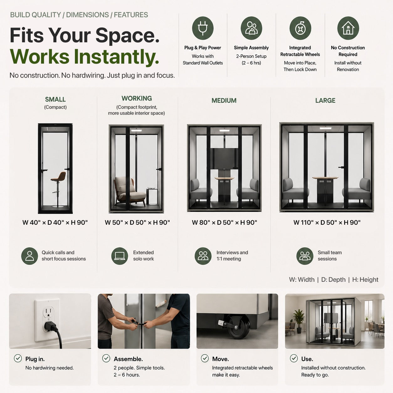 Office Pod – Soundproof Work & Meeting Booths (4 Sizes)