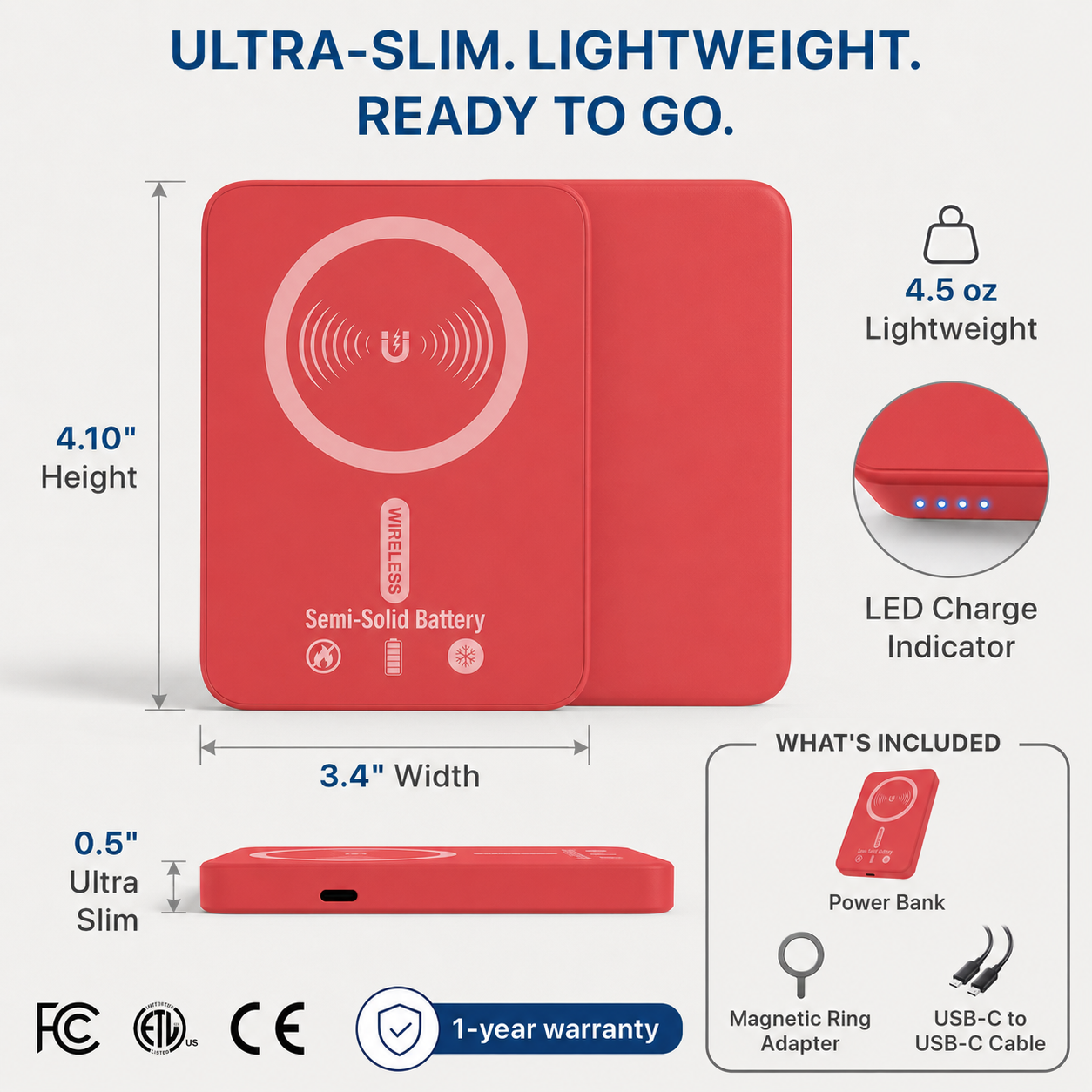 Ultra Slim 5000mAh Solid-State Magnetic Wireless Power Bank