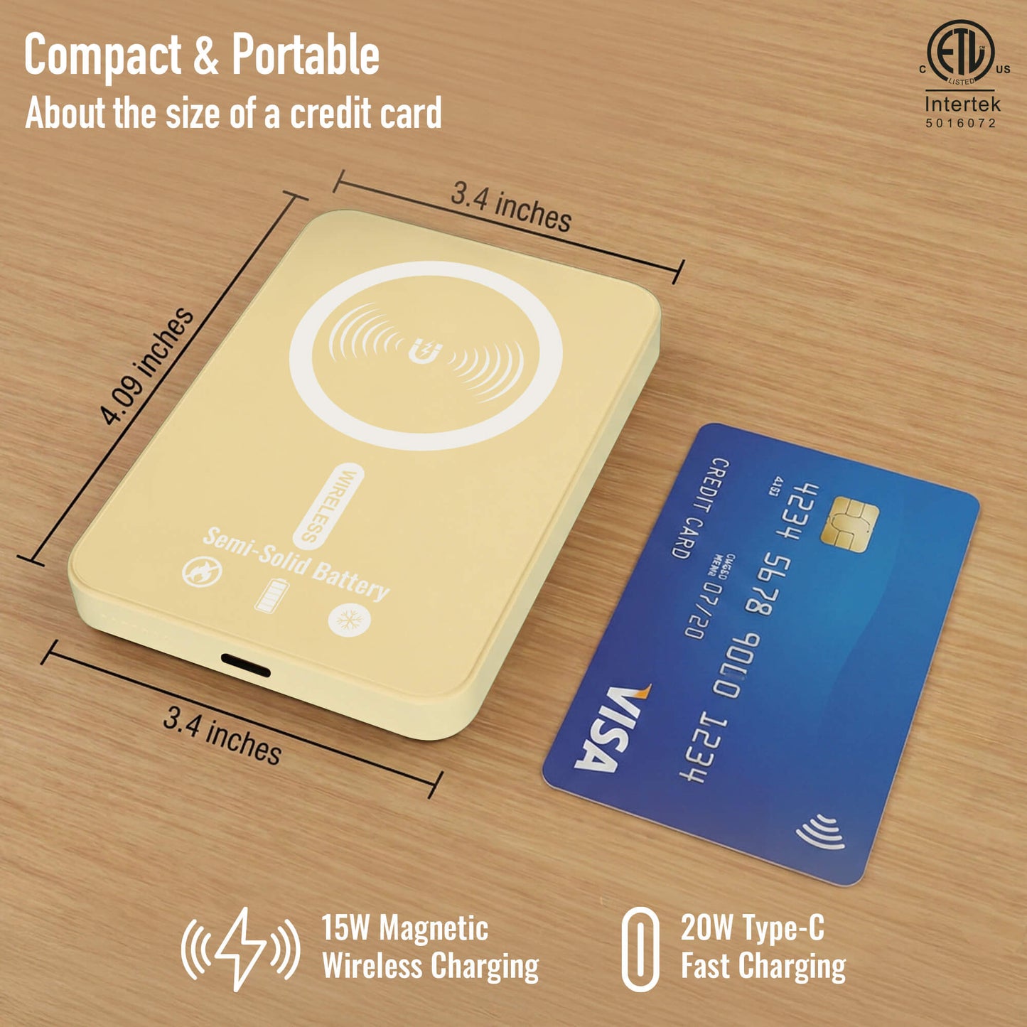 Ultra Slim Solid-State Power Bank 5000mAh with Magnetic Wireless Charging & 20W USB-C PD