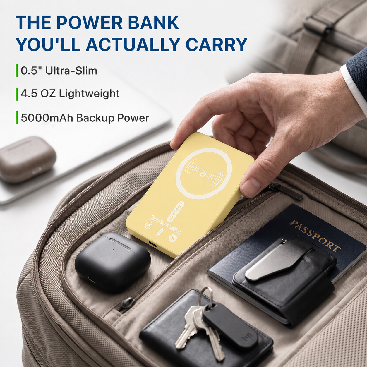 Ultra Slim 5000mAh Solid-State Magnetic Wireless Power Bank