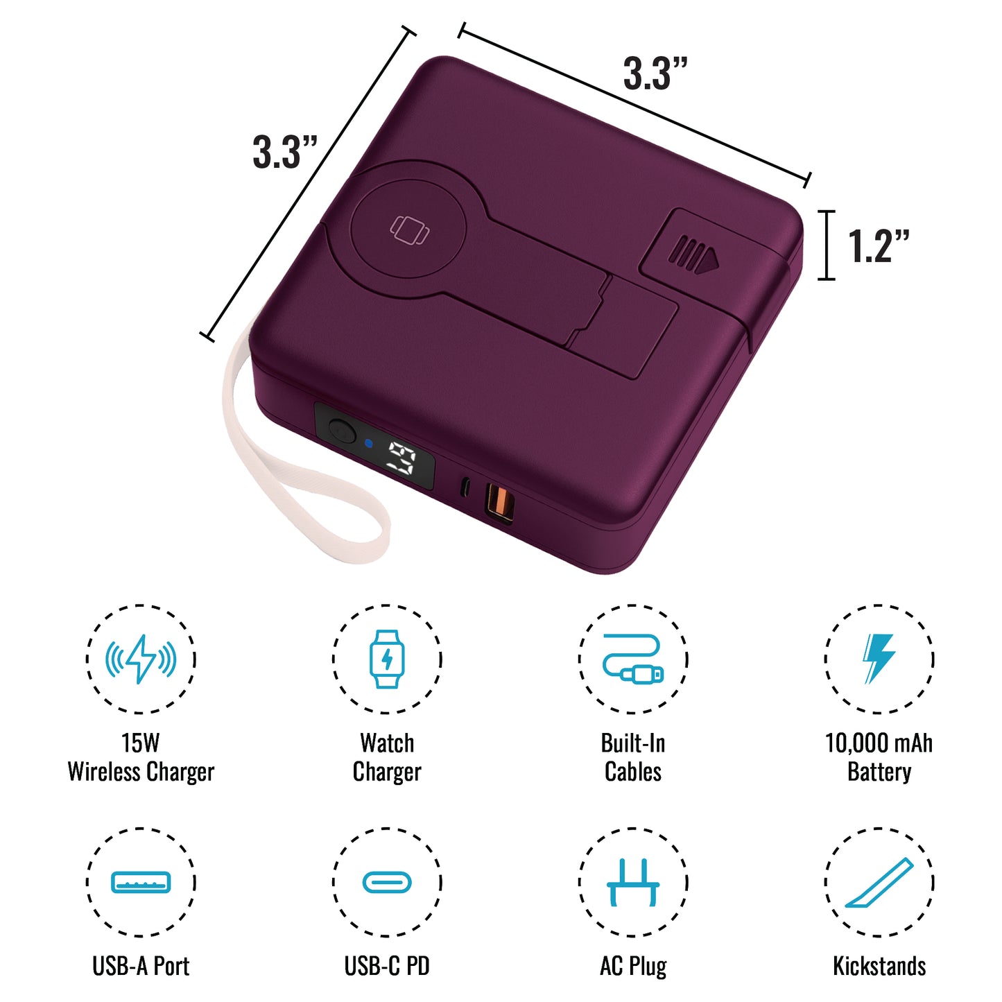 Uncaged Ergonomics 8-in-1 Power Bank – Wireless, Watch & Built-In Cable Charger (10,000 mAh)