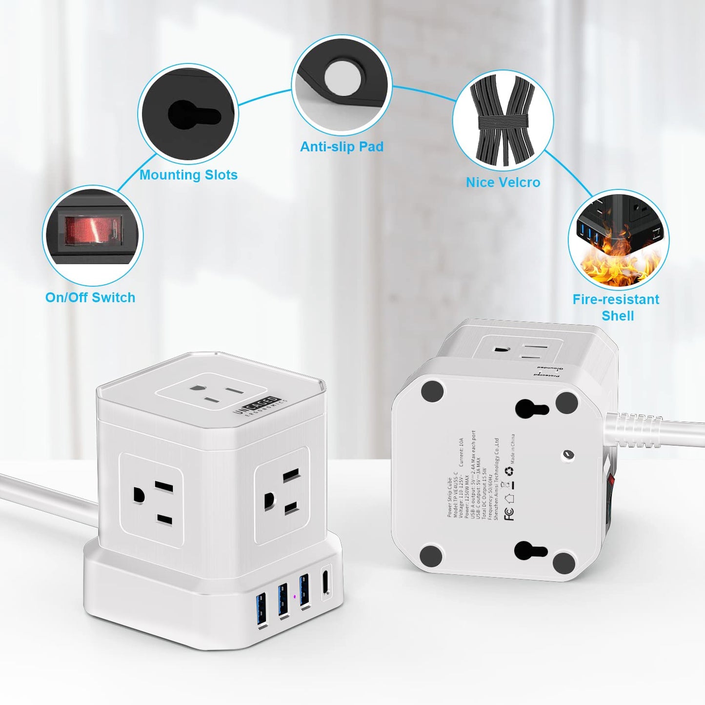 Cube Surge Protector Power Strip with USB Ports