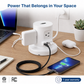 Retractable Power Strip with USB-C and 6ft Retractable Cord