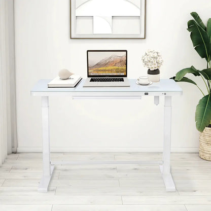 Brighten your workspace with a sleek white glass desktop—spacious, durable, and modern.