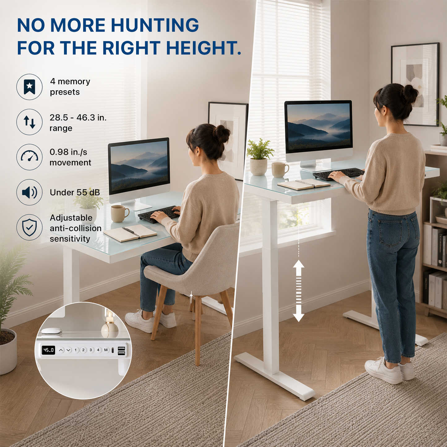 Rise Up Glass Electric Standing Desk
