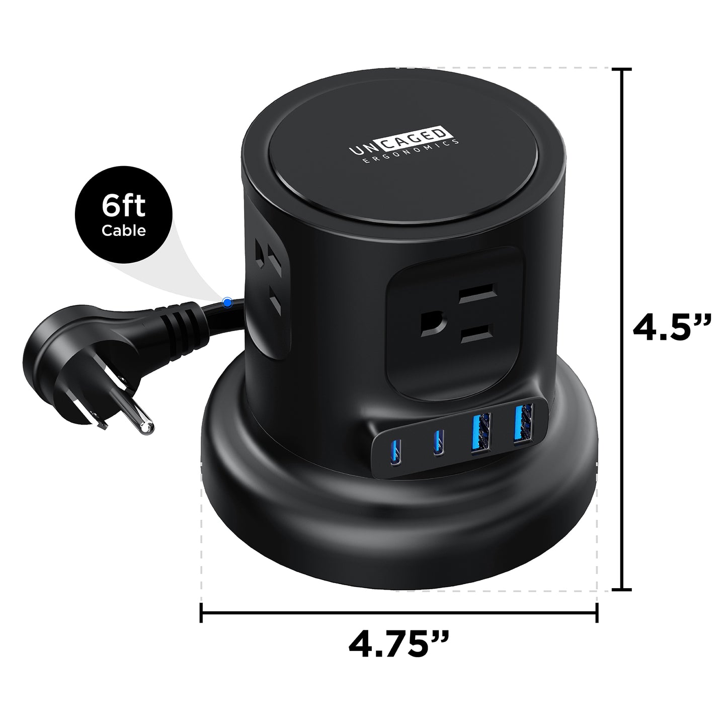 Retractable Power Strip | Clutter-Free Power Strip with USB-C Fast Charging