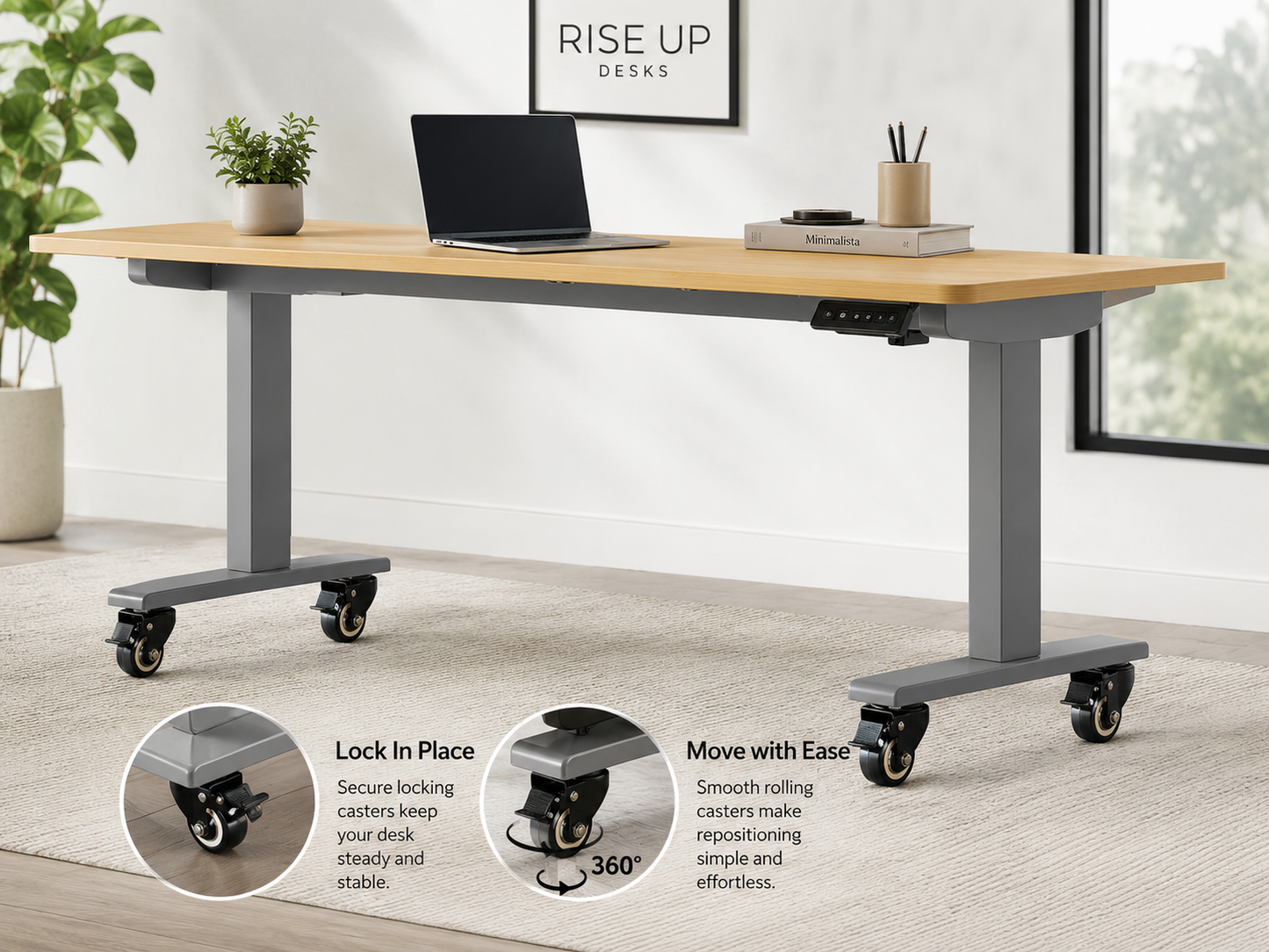 Locking Wheels for Rise Up Electric Standing Desks - Set of 4