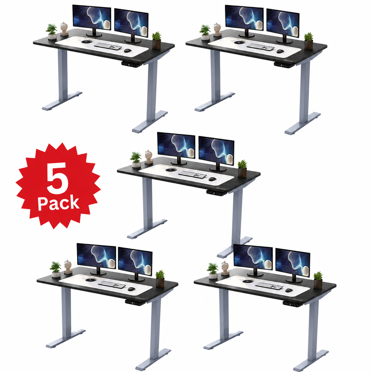 5-Pack Rise Up 60x30 Bamboo Electric Standing Desks - Scratch & Dent