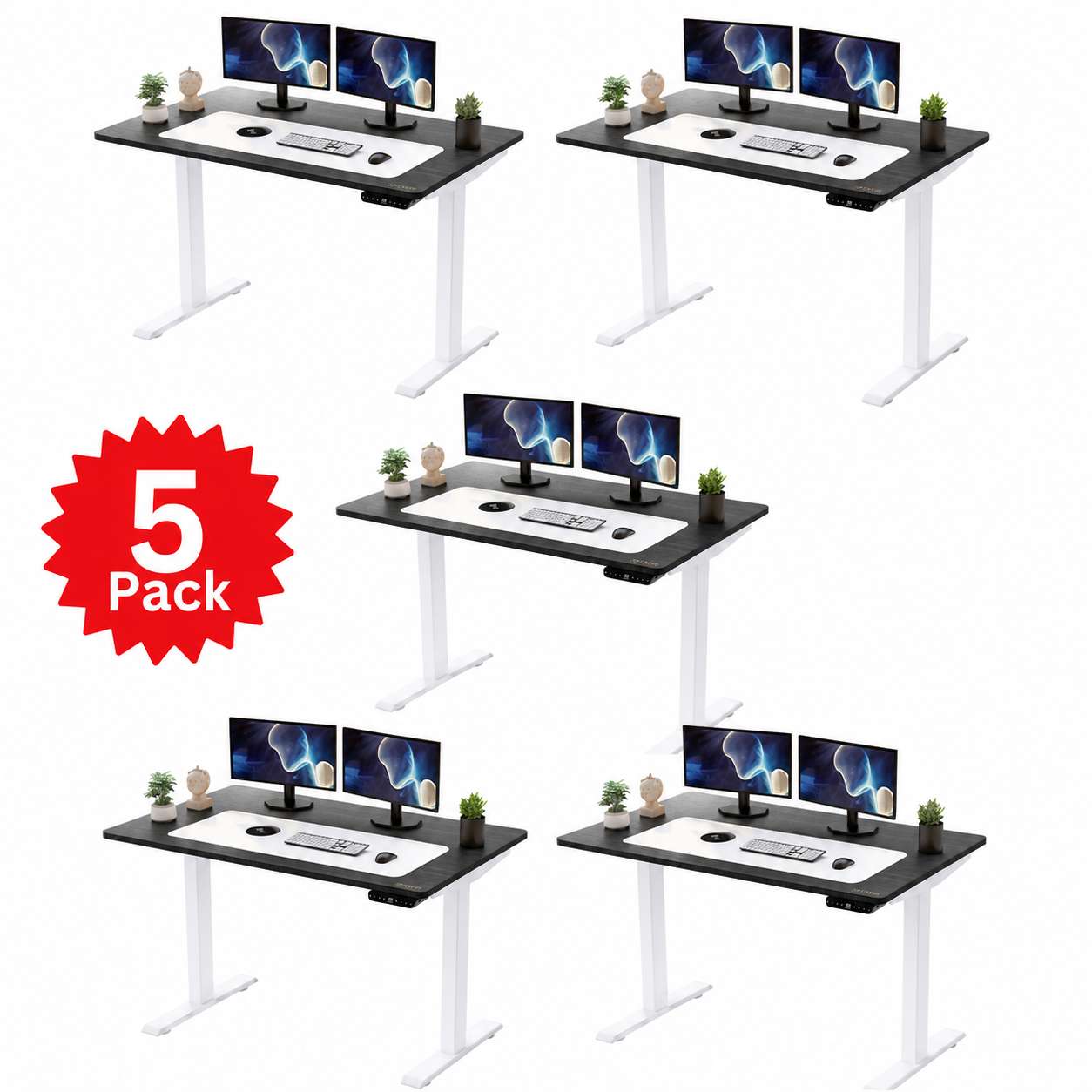 5-Pack Rise Up 60x30 Bamboo Electric Standing Desks - Scratch & Dent